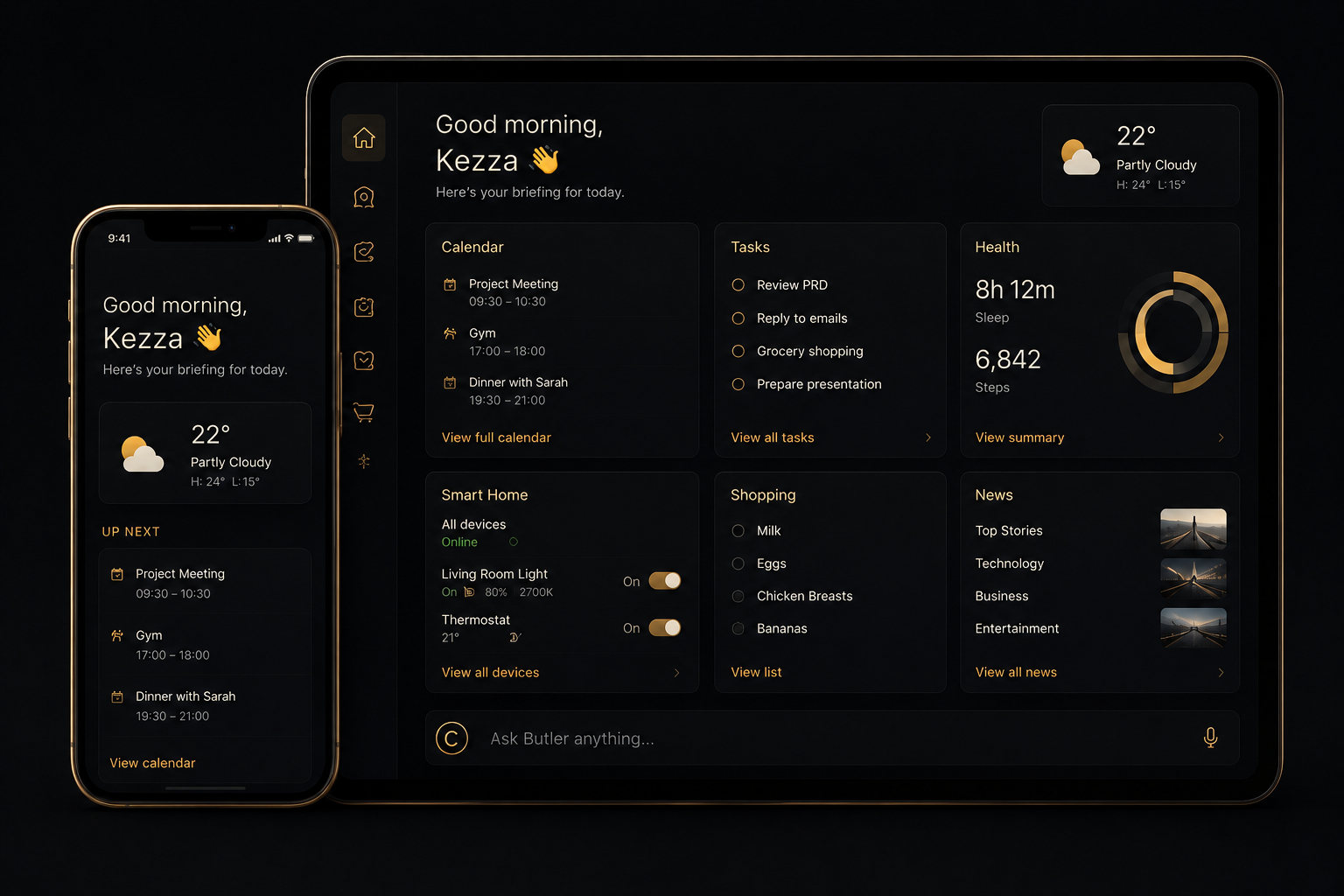 The Concierge dashboard shown on tablet and mobile